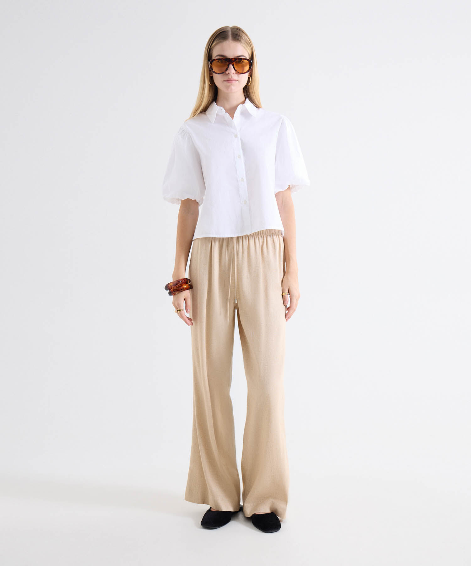 Pantal&oacute;n Fluido con Cord&oacute;n Ajustable, Beige, hi-res
