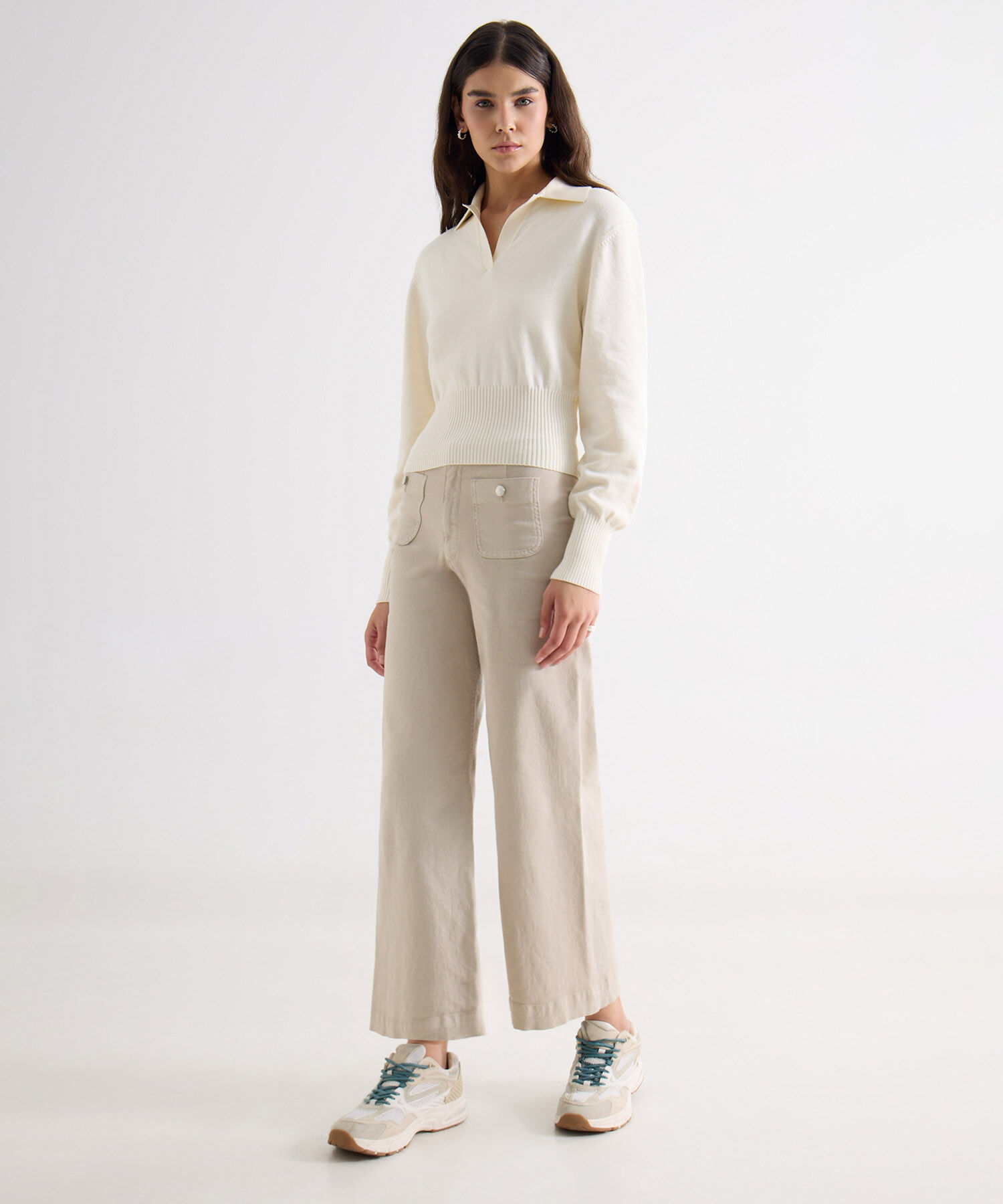 Saco Tipo Polo De Manga Larga, Beige, hi-res