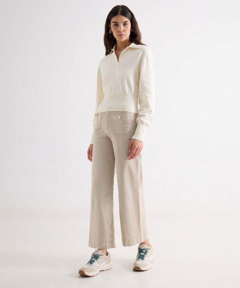 Saco Tipo Polo De Manga Larga, Beige, hi-res