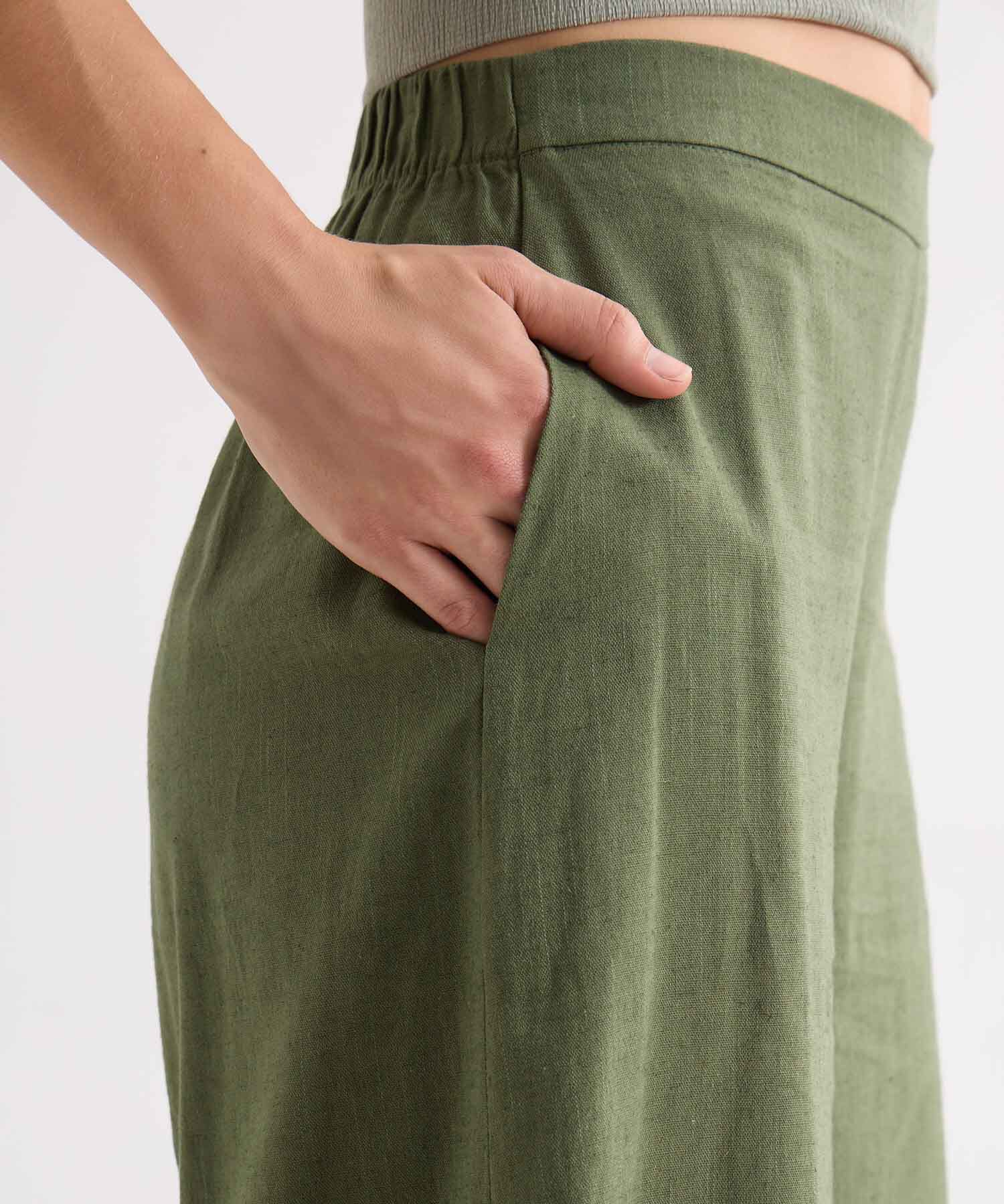 Pantal&oacute;n Palazzo con Pretina, VerdeOliva, hi-res