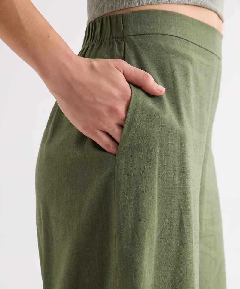 Pantal&oacute;n Palazzo con Pretina, VerdeOliva, hi-res