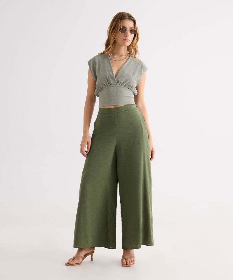 Pantal&oacute;n Palazzo con Pretina, VerdeOliva, hi-res