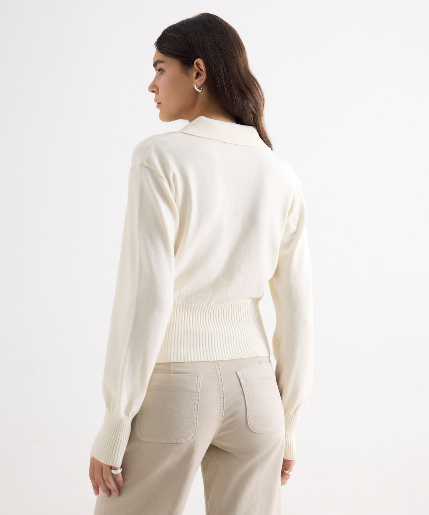 Saco Tipo Polo De Manga Larga, Beige, hi-res