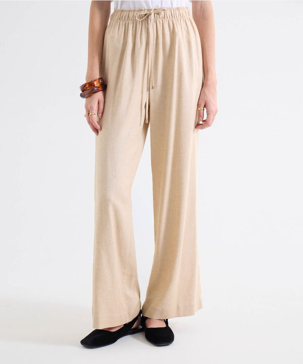 Pantal&oacute;n Fluido con Cord&oacute;n Ajustable, Beige, hi-res