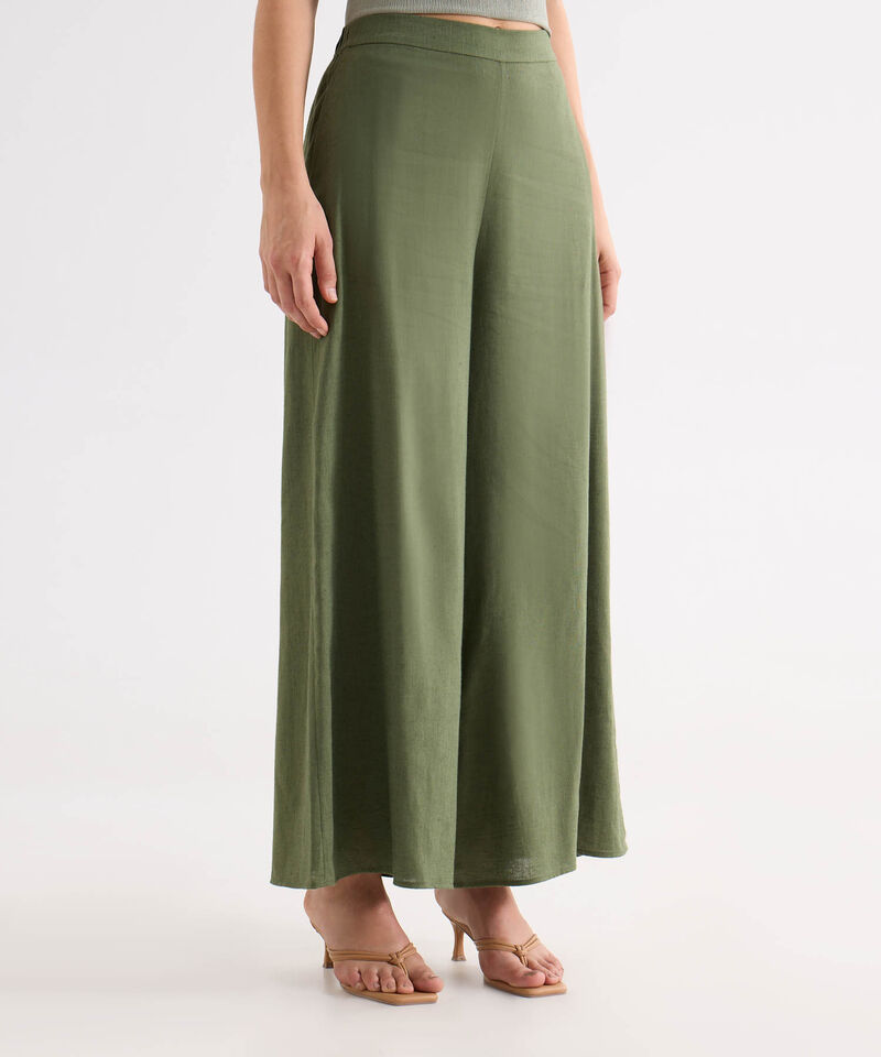 Pantal&oacute;n Palazzo con Pretina, VerdeOliva, hi-res